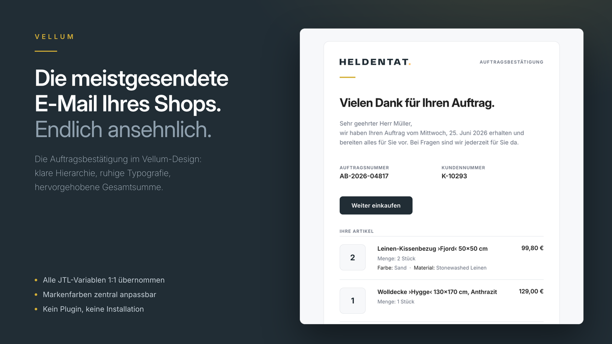 JTL-Wawi Auftragsbestätigung als moderne E-Mail-Vorlage im Markendesign